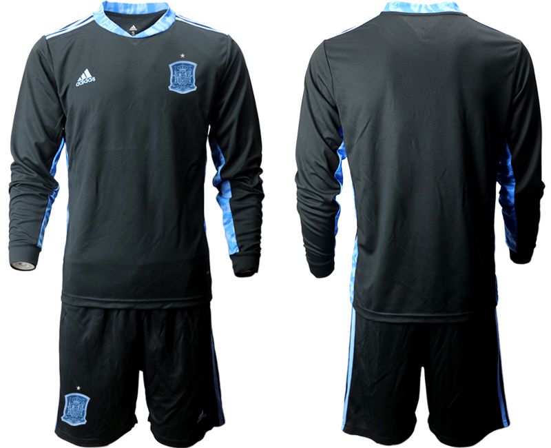 Men 2021 World Cup National Spain black long sleeve goalkeeper Soccer Jerseys->->Soccer Country Jersey